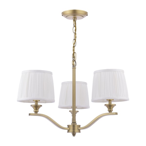 (image for) Laura Ashley Hemsley 3 Light Armed Pendant Matt Antique Brass With Shade